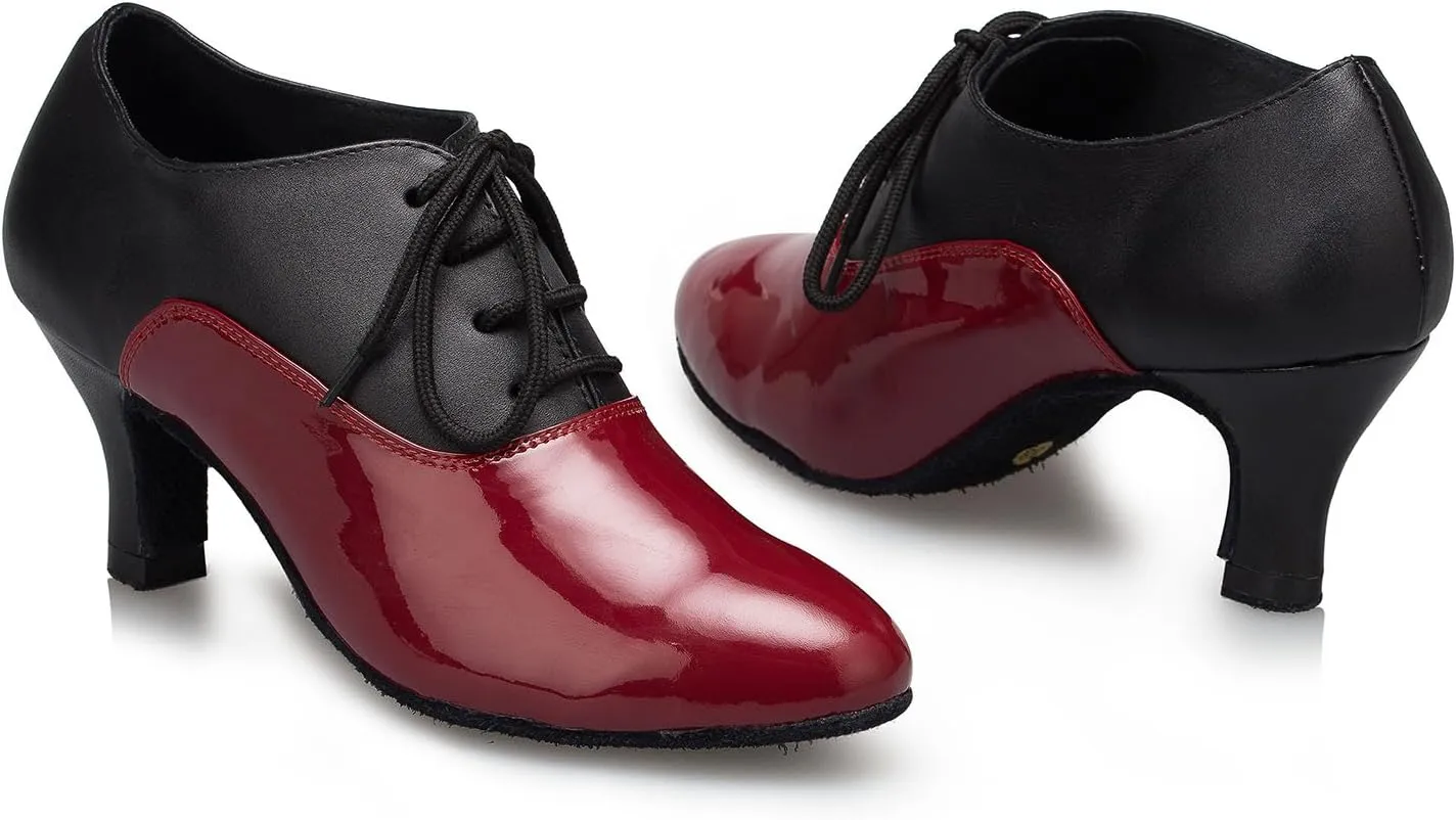 SWDZM Women Latin Dance Shoes Closed Toe Lace-up Ballroom Salsa Tango Teacher Practice Performance Dance Shoes,Model-KU-JT