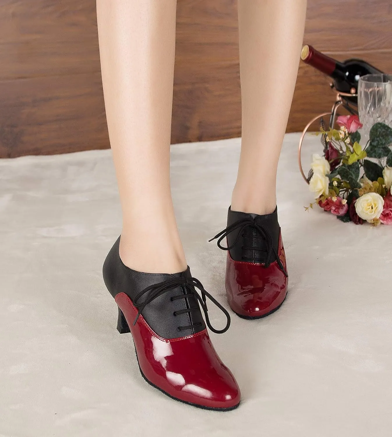 SWDZM Women Latin Dance Shoes Closed Toe Lace-up Ballroom Salsa Tango Teacher Practice Performance Dance Shoes,Model-KU-JT