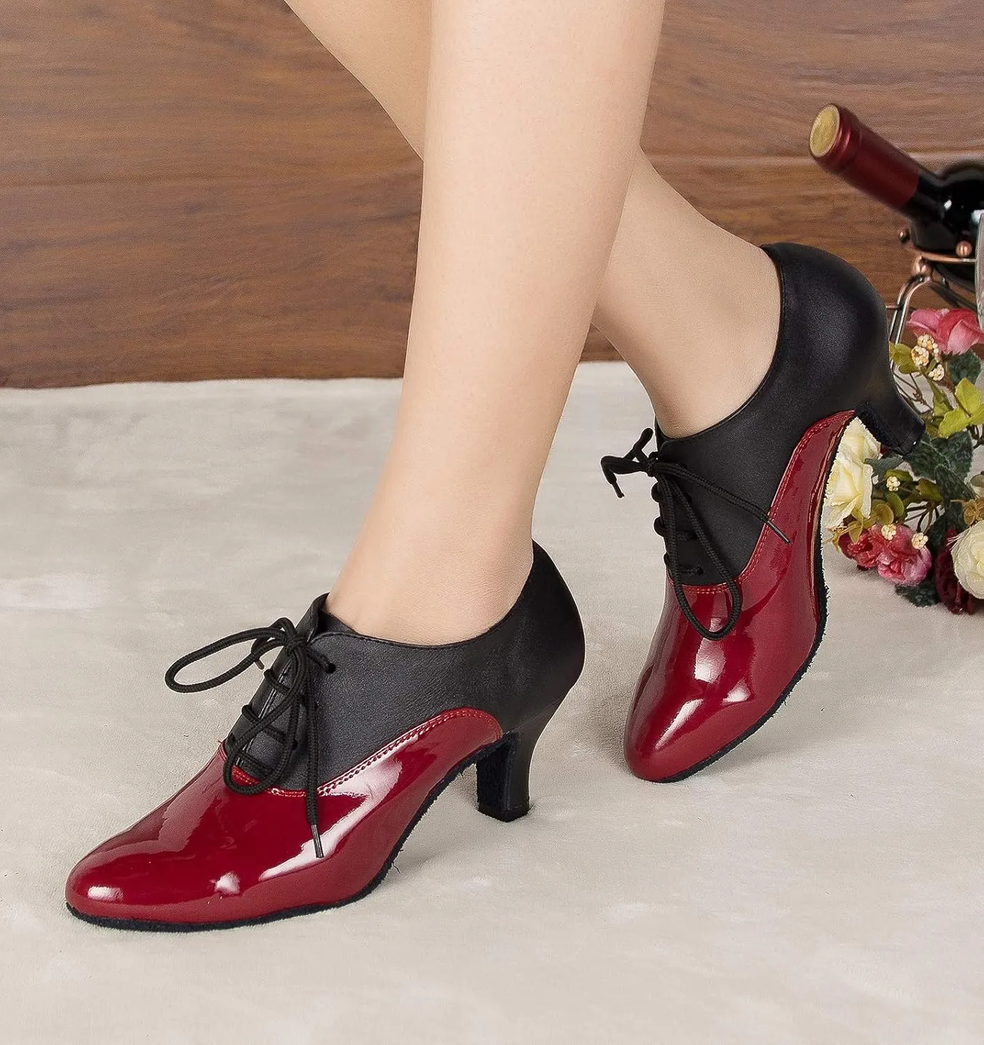 SWDZM Women Latin Dance Shoes Closed Toe Lace-up Ballroom Salsa Tango Teacher Practice Performance Dance Shoes,Model-KU-JT