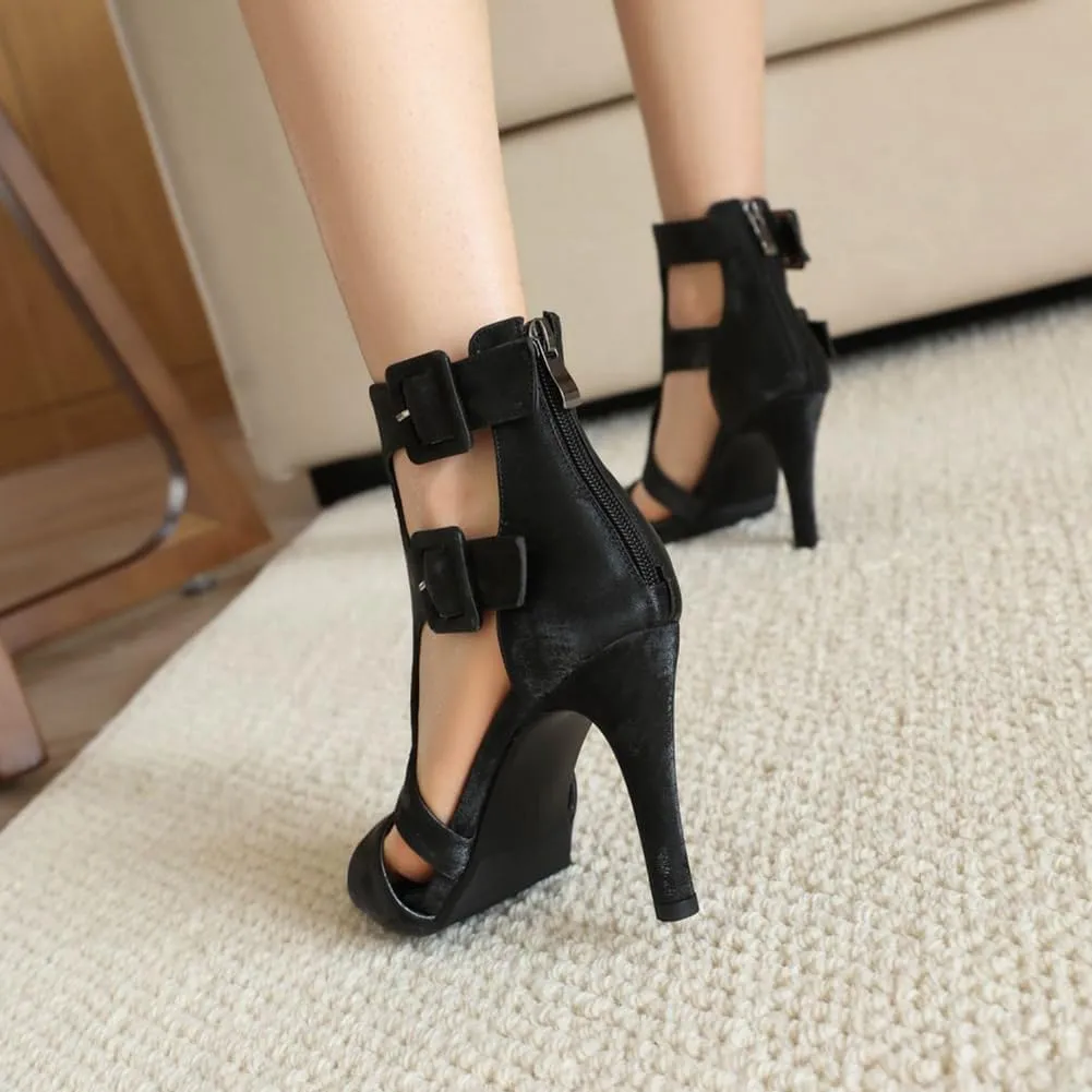 SWDZM Women's Dance Heels Ankle Dance Booties Peep Toe Salsa Dance Shoes