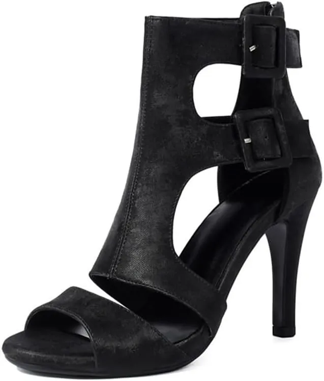 SWDZM Women's Dance Heels Ankle Dance Booties Peep Toe Salsa Dance Shoes