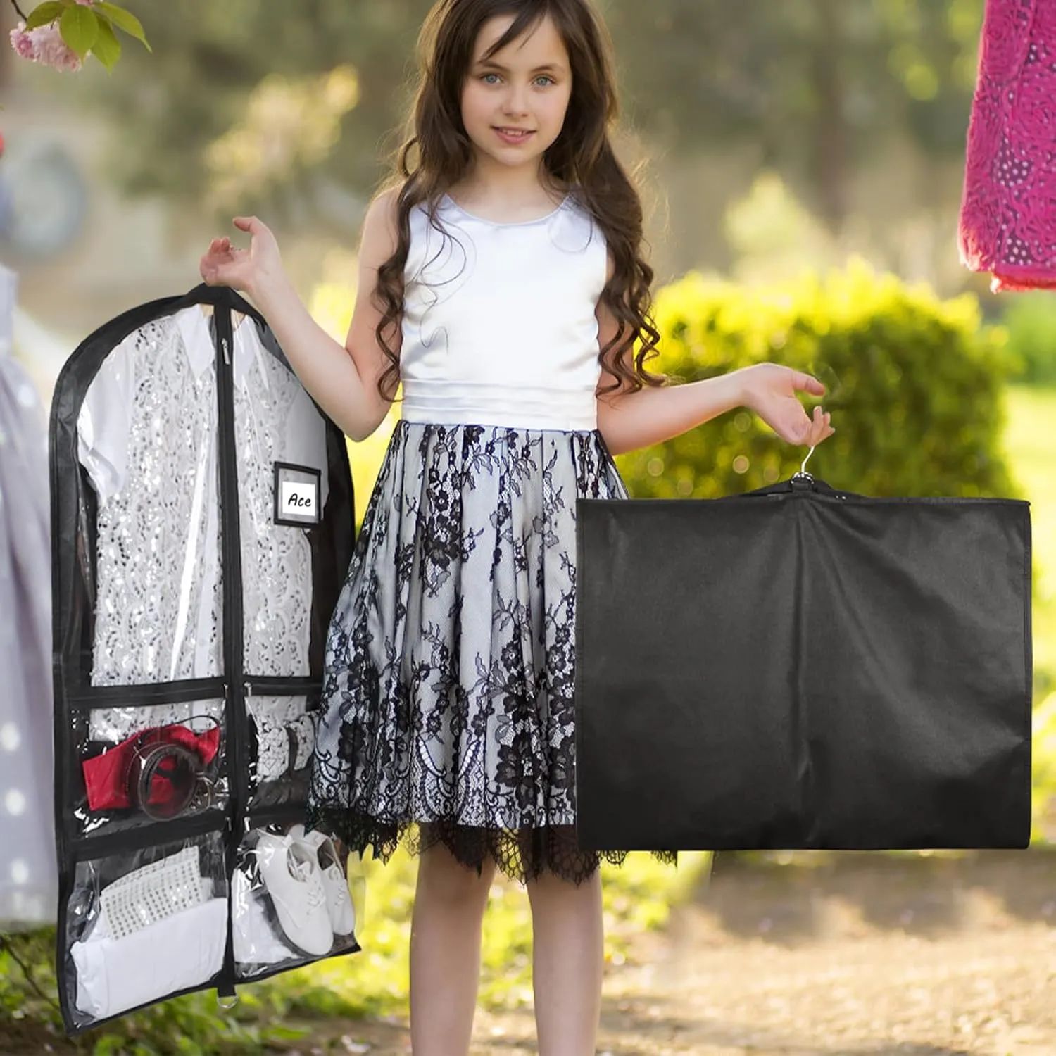 Syeeiex Clear Dance Costume Garment Bag with 3" Gussetes(5 Pack), 40'' Garment Bags for Dance Costumes, Kids Dance Garment Bag with 4 Zippered Pocket - Suitable for Dance Competitions, Ballet(Black)