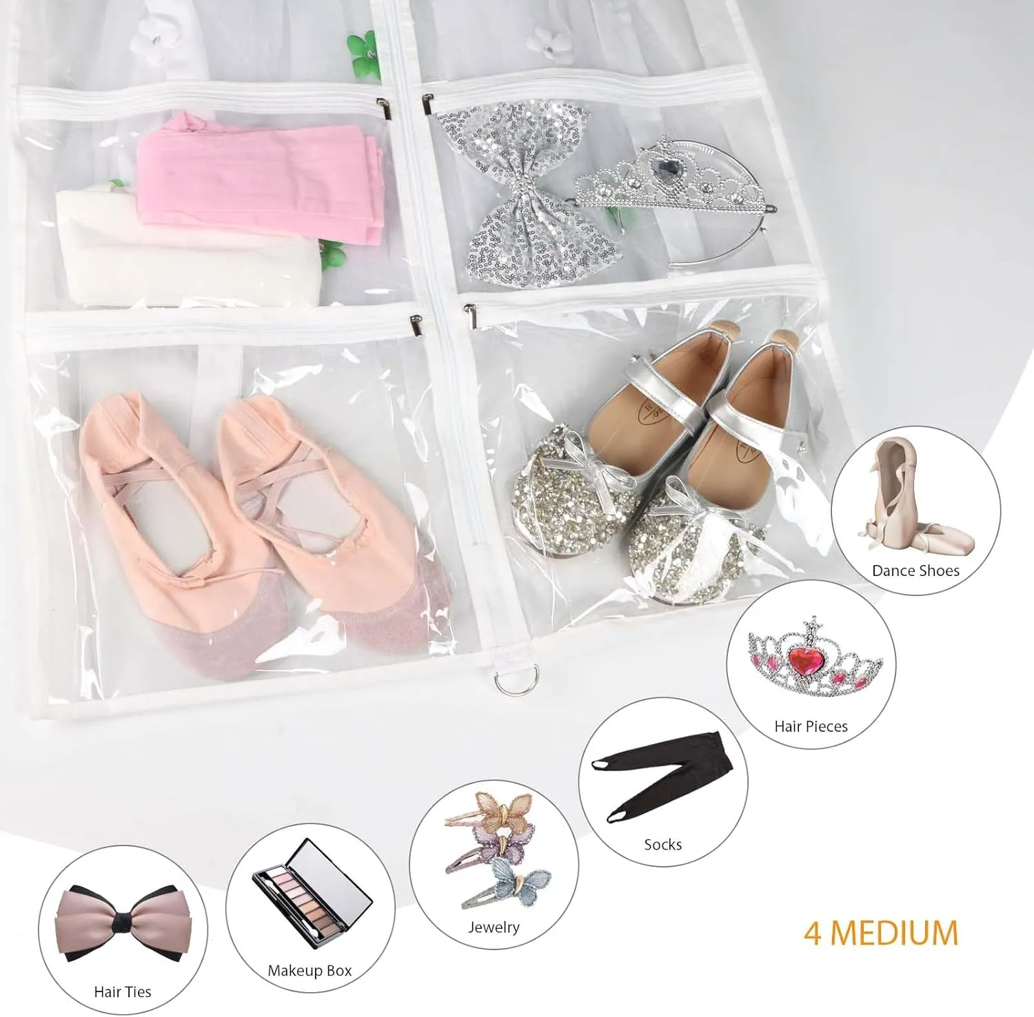 Syeeiex Clear Garment Bags with 3" Gussets (5 Pack), 40" Bags for Kids Dance Costumes with 4 Medium Zippered Pockets - Suitable for Competitions, Ballet