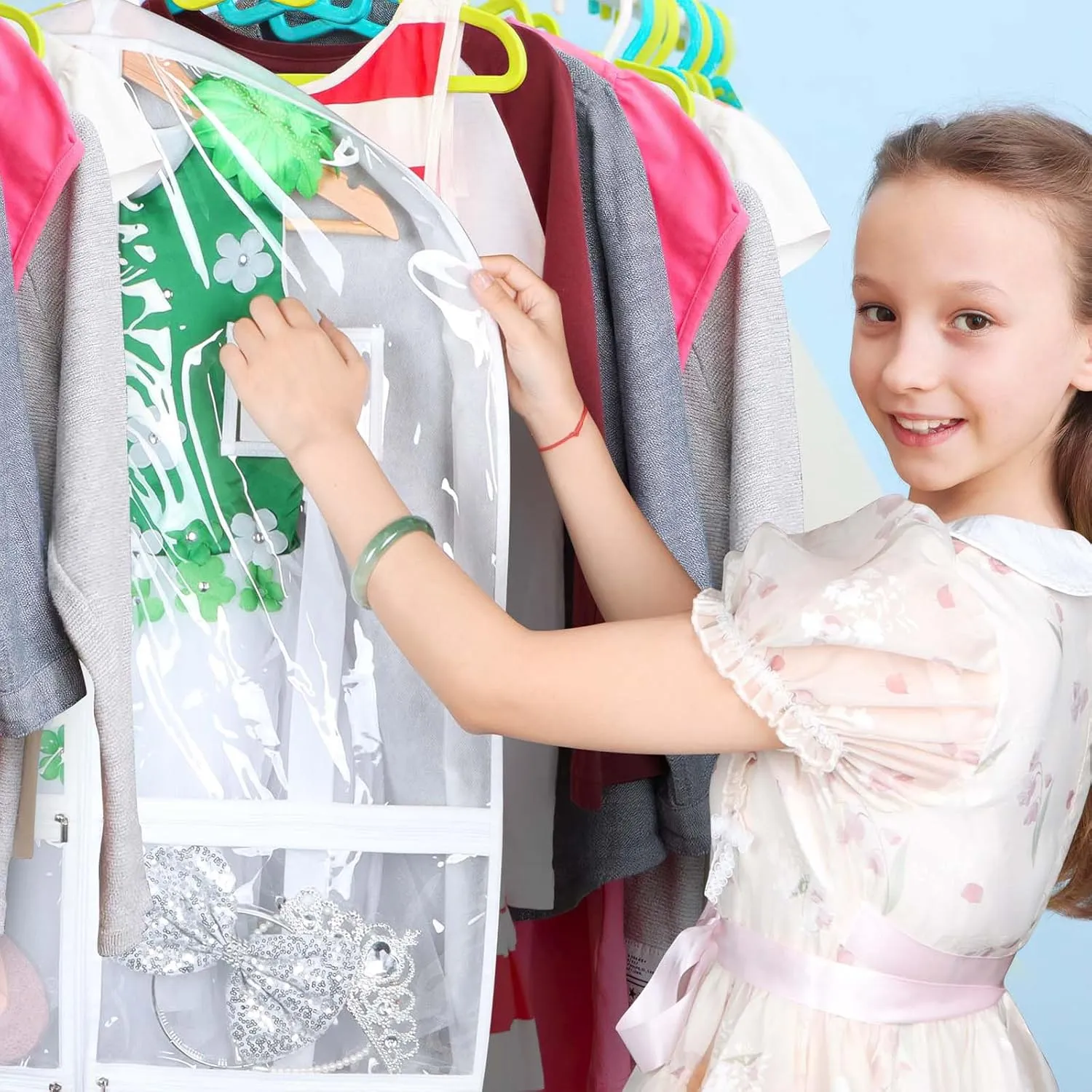 Syeeiex Clear Garment Bags with 3" Gussets (5 Pack), 40" Bags for Kids Dance Costumes with 4 Medium Zippered Pockets - Suitable for Competitions, Ballet