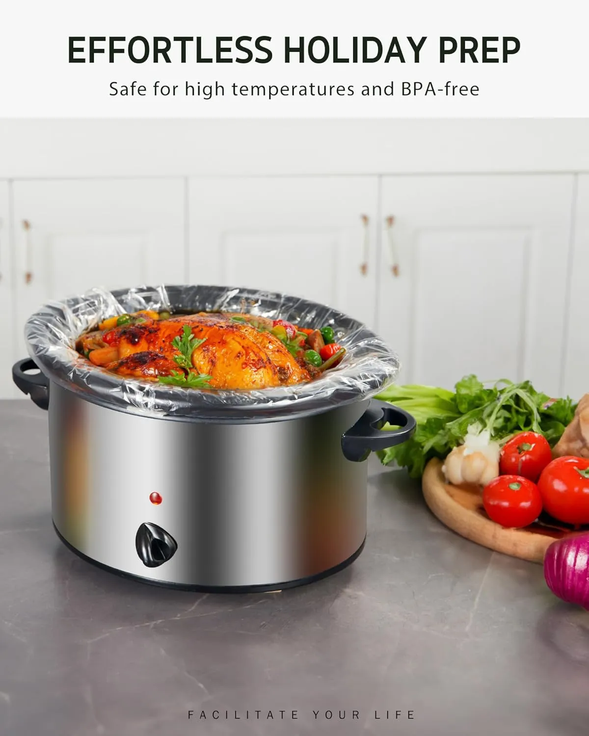 Syntus Slow Cooker Liners, 60 Count Cooking Bags Extra Large Size Disposable Pot Liners Plastic Bags, Fit 6QT to 10QT for Slow Cooker Cooking Trays, 14"x 22", 60 Liners