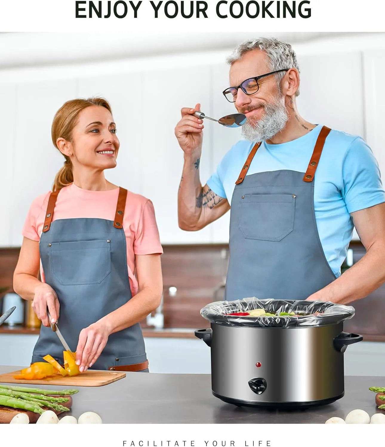 Syntus Slow Cooker Liners, 60 Count Cooking Bags Extra Large Size Disposable Pot Liners Plastic Bags, Fit 6QT to 10QT for Slow Cooker Cooking Trays, 14"x 22", 60 Liners