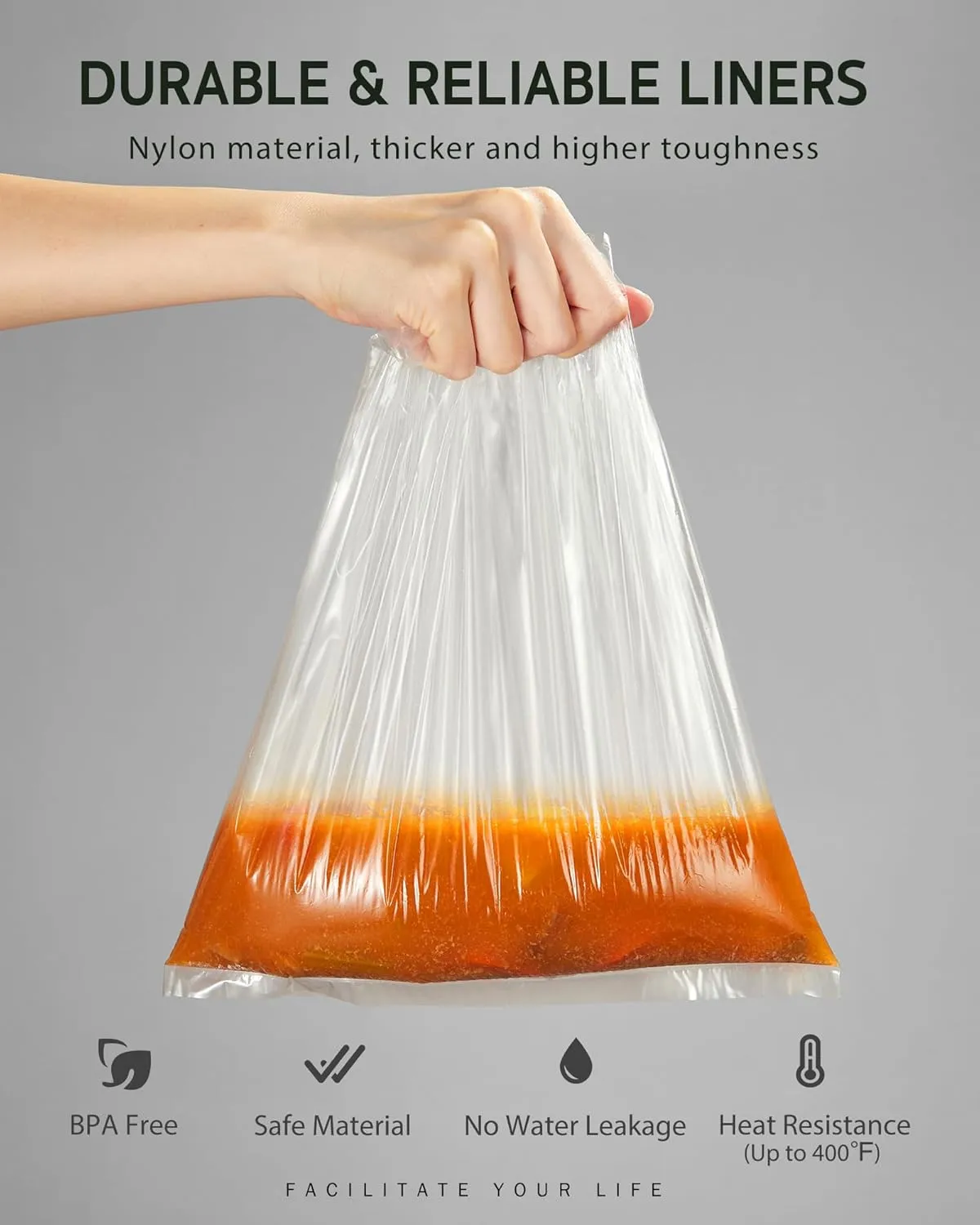 Syntus Slow Cooker Liners, 60 Count Cooking Bags Extra Large Size Disposable Pot Liners Plastic Bags, Fit 6QT to 10QT for Slow Cooker Cooking Trays, 14"x 22", 60 Liners