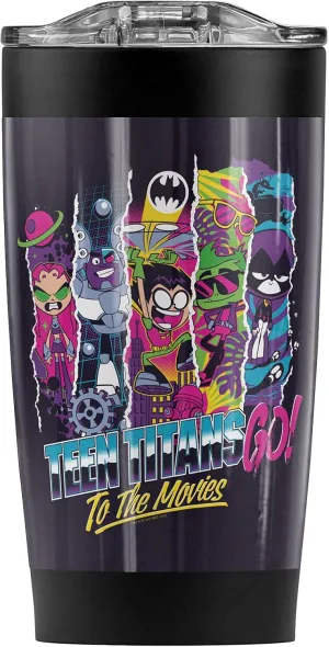 Teen Titans Go! To The Movies Group Panels Stainless Steel Tumbler 20 oz Coffee Travel Mug/Cup, Vacuum Insulated & Double Wall with Leakproof Sliding Lid | Great for Hot Drinks and Cold Beverages