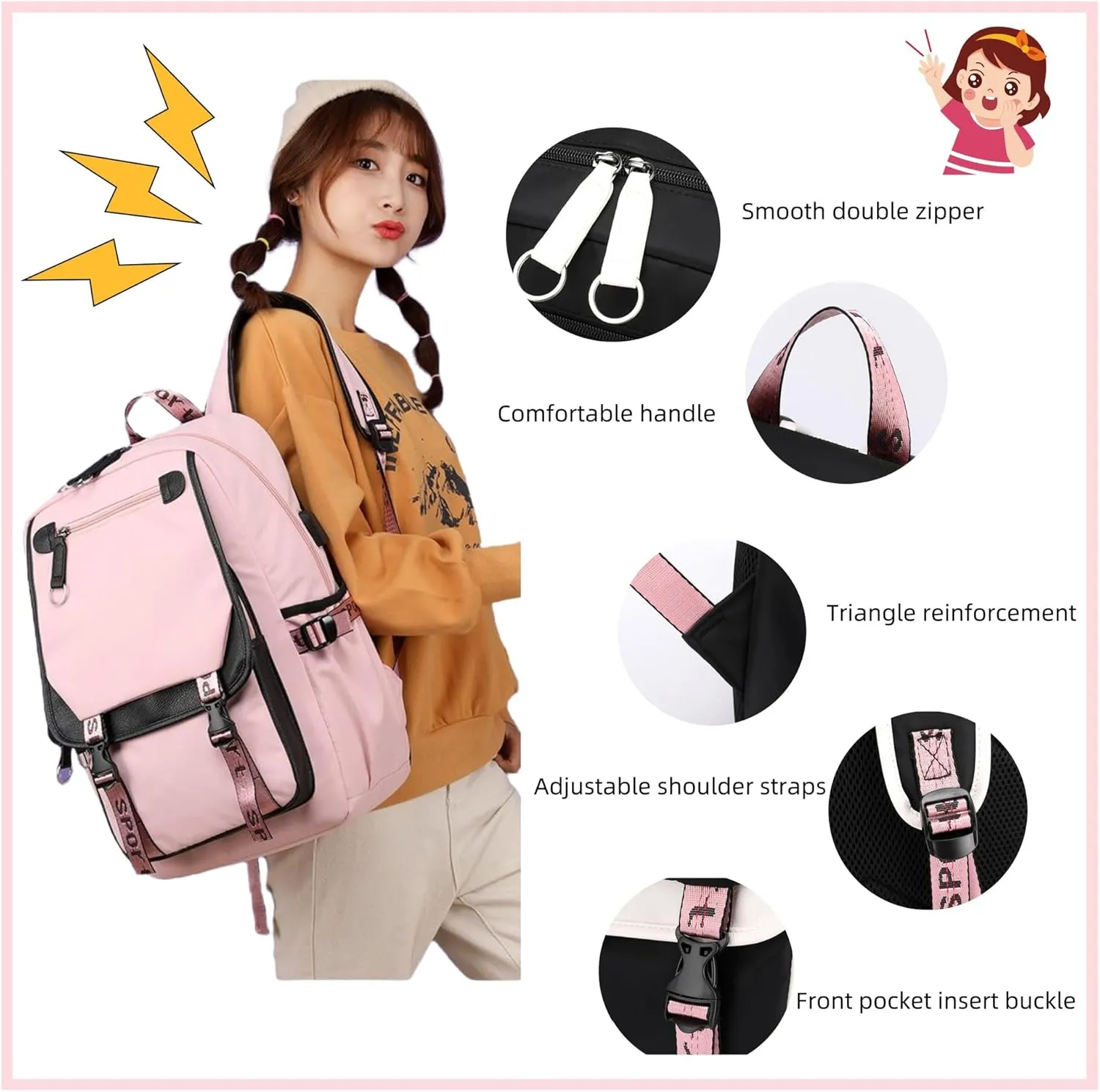 Teenage Girls Backpack 20 Liters Schoolbag Waterproof Bookbag for Girls Color blocking Daypack for Teenage(Black Pale-blue)