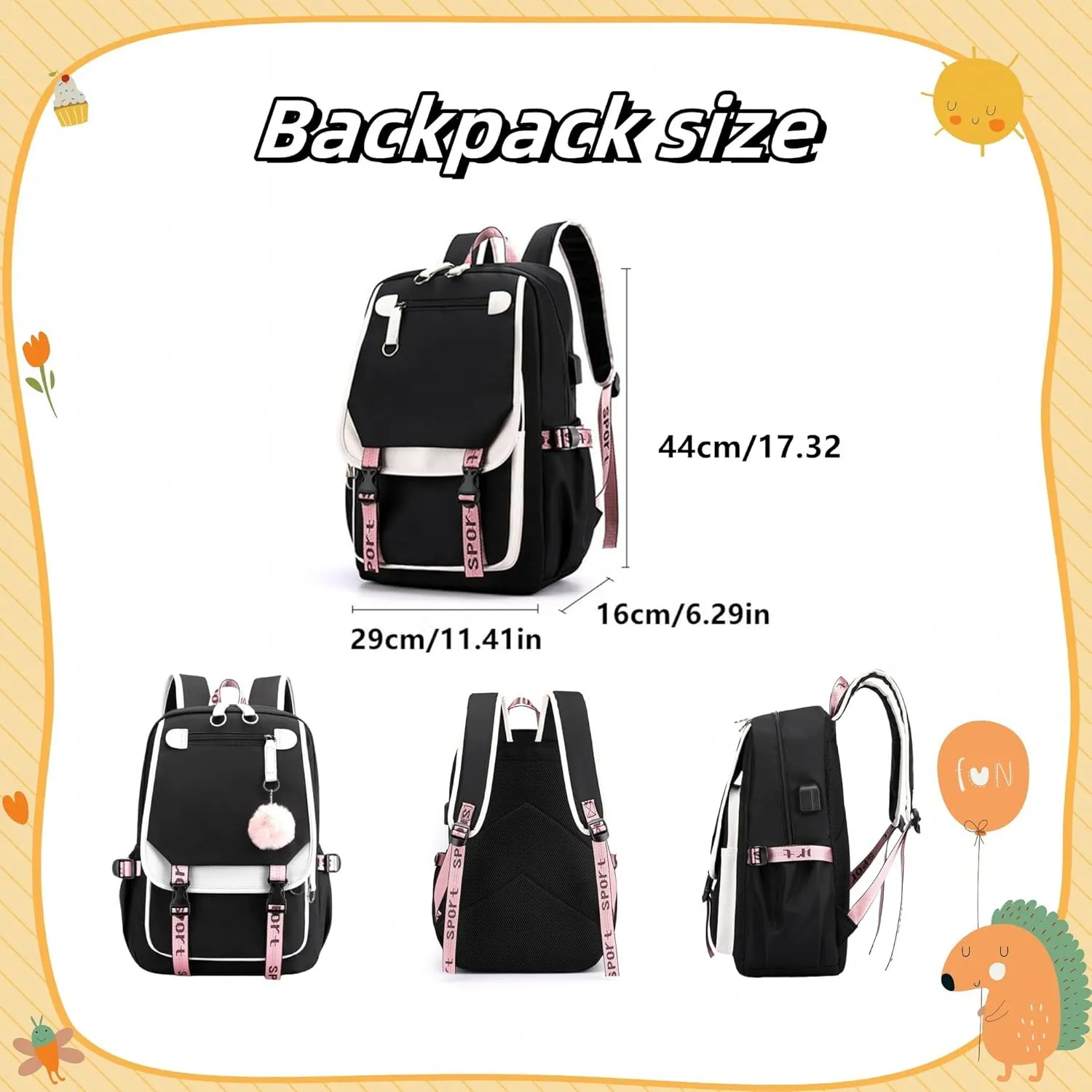 Teenage Girls Backpack 20 Liters Schoolbag Waterproof Bookbag for Girls Color blocking Daypack for Teenage(Black Pale-blue)