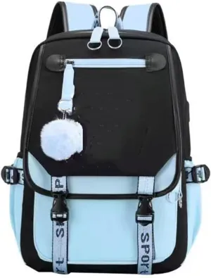 Teenage Girls Backpack 20 Liters Schoolbag Waterproof Bookbag for Girls Color blocking Daypack for Teenage(Black Pale-blue)
