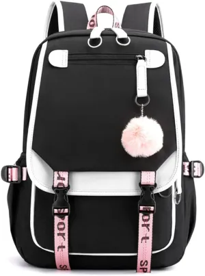 Teenage Girls Backpack 20 Liters Schoolbag Waterproof Bookbag for Girls Color blocking Daypack for Teenage(Black)