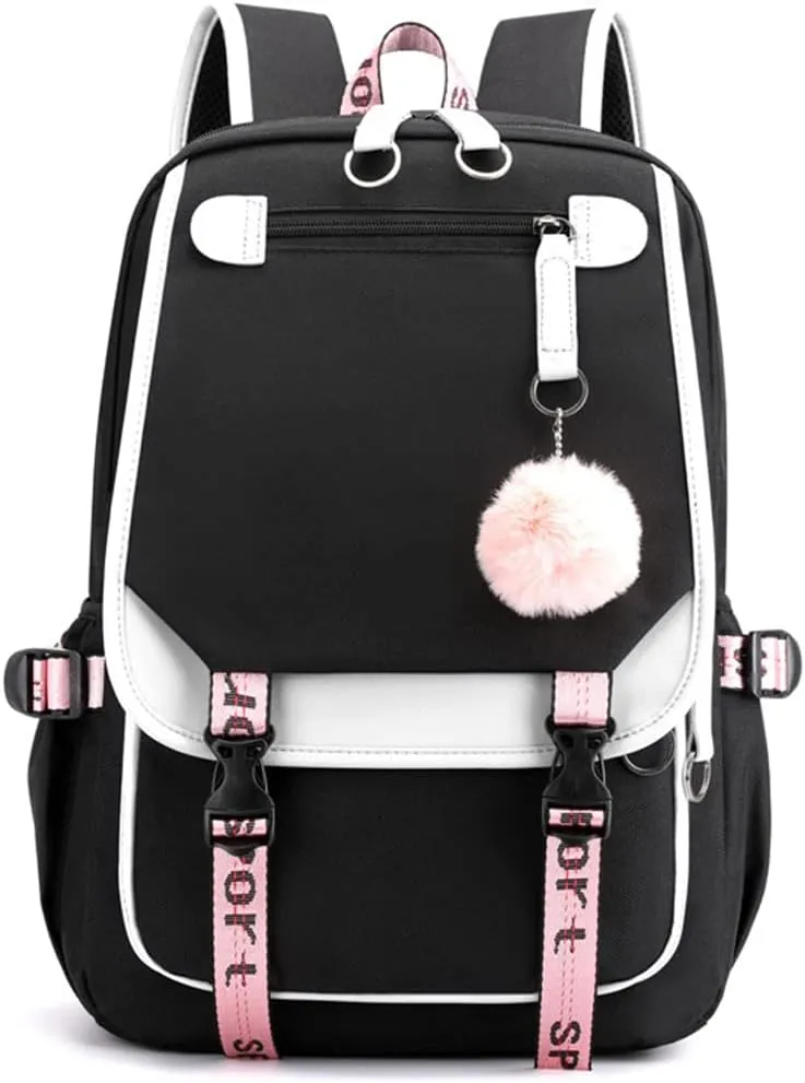 Teenage Girls Backpack 20 Liters Schoolbag Waterproof Bookbag for Girls Color blocking Daypack for Teenage(Black)