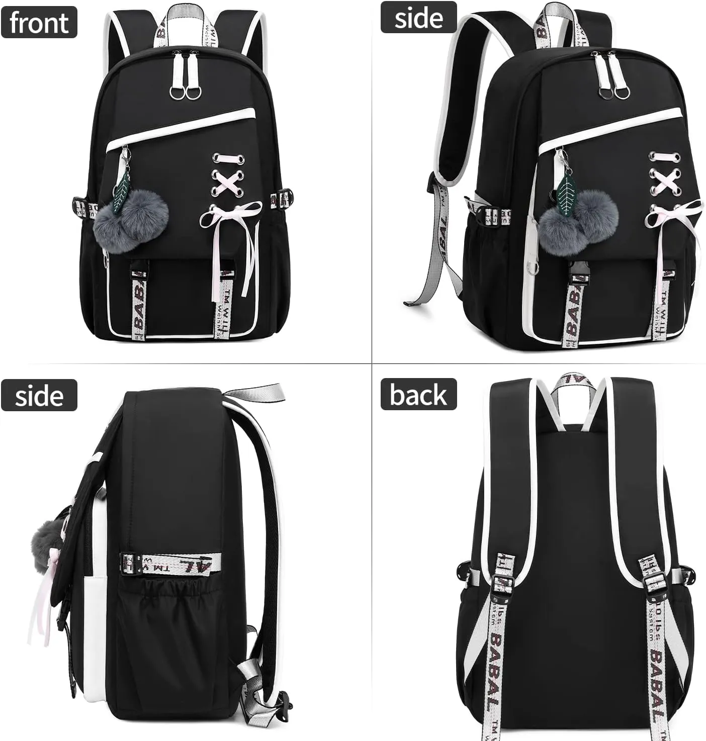 Teenage Girls Bookbag School Backpack Children Casual Daypack Schoolbag for Teens Black White