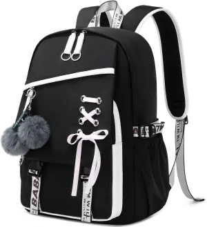 Teenage Girls Bookbag School Backpack Children Casual Daypack Schoolbag for Teens Black White