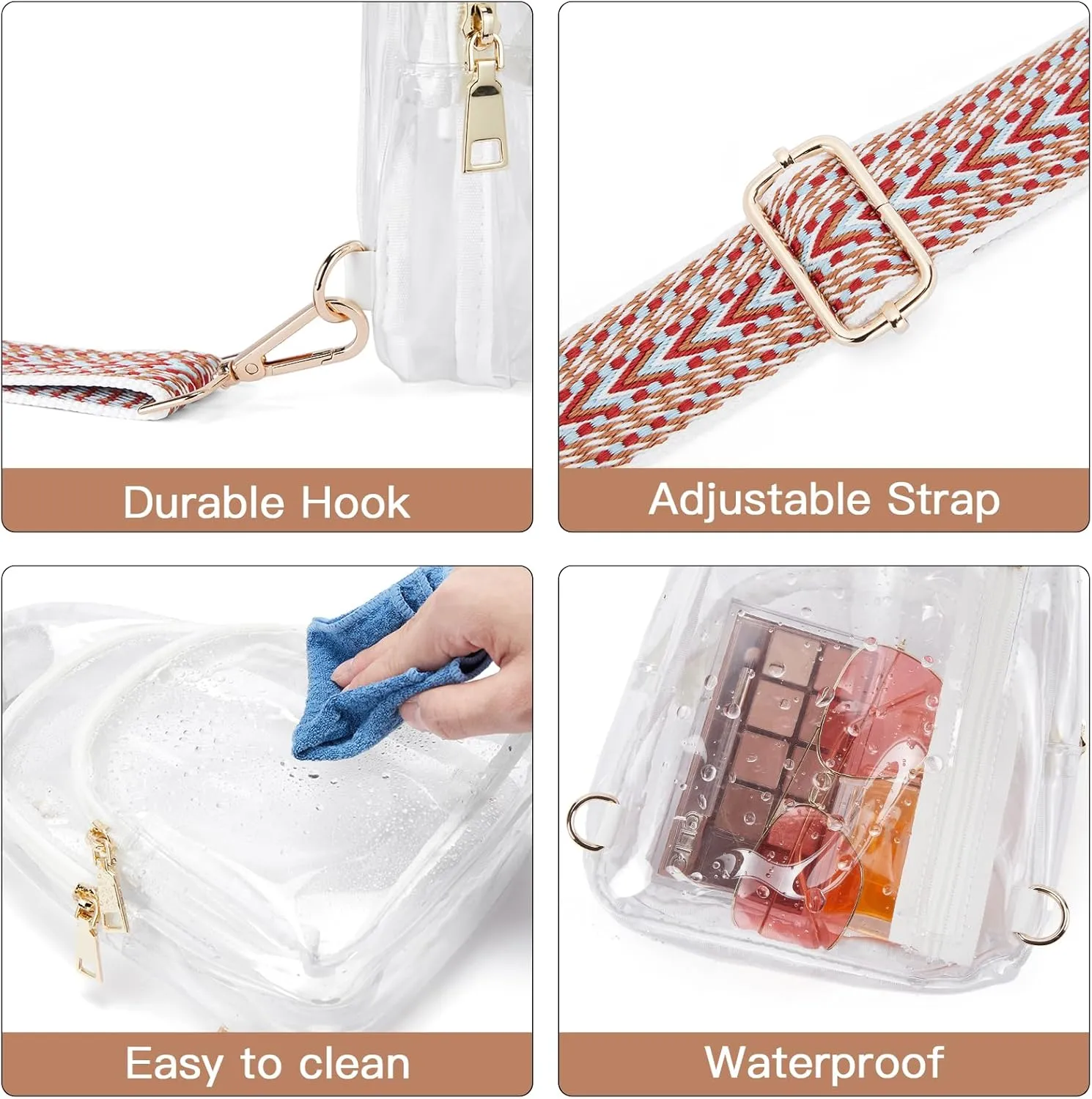 Telena Clear Fanny Pack Stadium Approved Clear Sling Bag Crossbody Purses for Women Transparent Waist Bag with Adjustable Strap White
