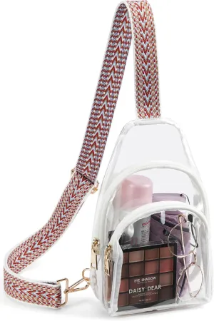 Telena Clear Fanny Pack Stadium Approved Clear Sling Bag Crossbody Purses for Women Transparent Waist Bag with Adjustable Strap White