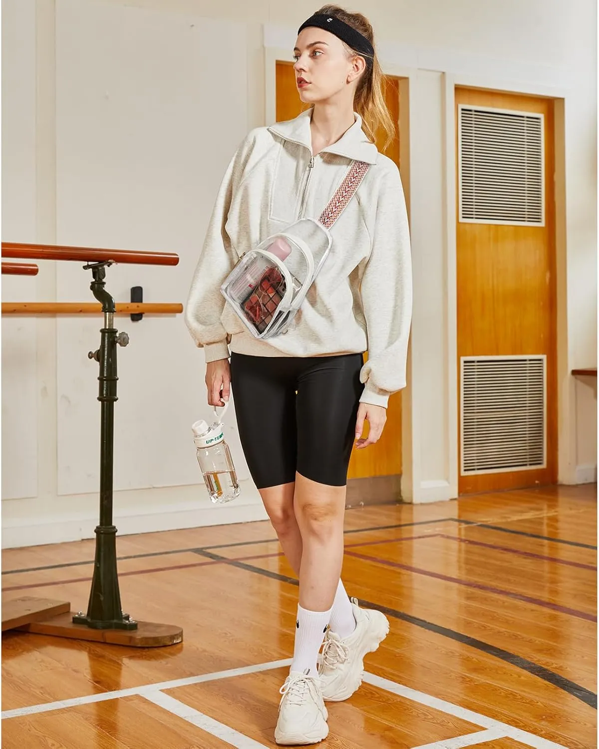 Telena Clear Fanny Pack Stadium Approved Clear Sling Bag Crossbody Purses for Women Transparent Waist Bag with Adjustable Strap White