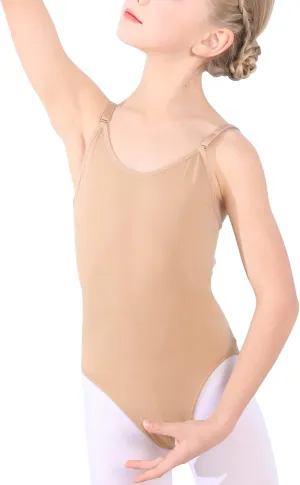 TENVDA Girls Seamless Camisole Undergarment Leotard Nude White Bodysuits Size 3-16 Years Old for Ballet Dance Gymnastics