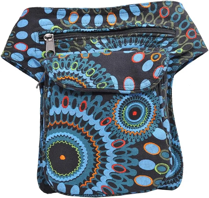 The Collection Royal Handmade Festival Waistpack Boho Hippie Waist Bag Hip Bum Running Belt Fanny Pack Travel Utility Belt (Blk Blu)