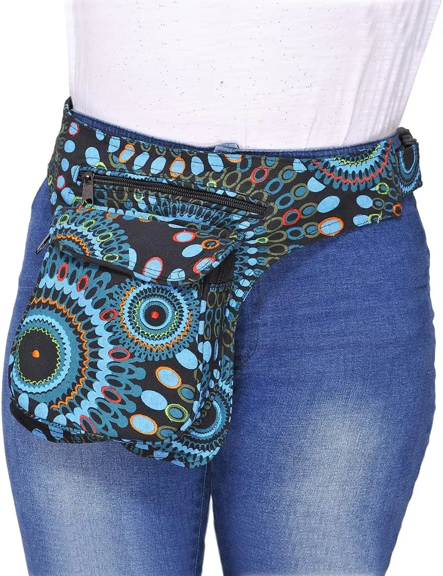 The Collection Royal Handmade Festival Waistpack Boho Hippie Waist Bag Hip Bum Running Belt Fanny Pack Travel Utility Belt (Blk Blu)
