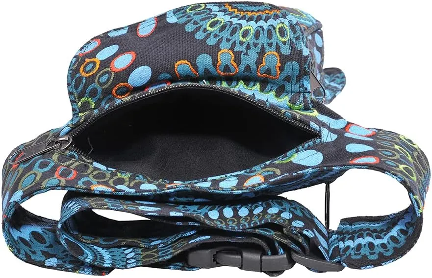 The Collection Royal Handmade Festival Waistpack Boho Hippie Waist Bag Hip Bum Running Belt Fanny Pack Travel Utility Belt (Blk Blu)