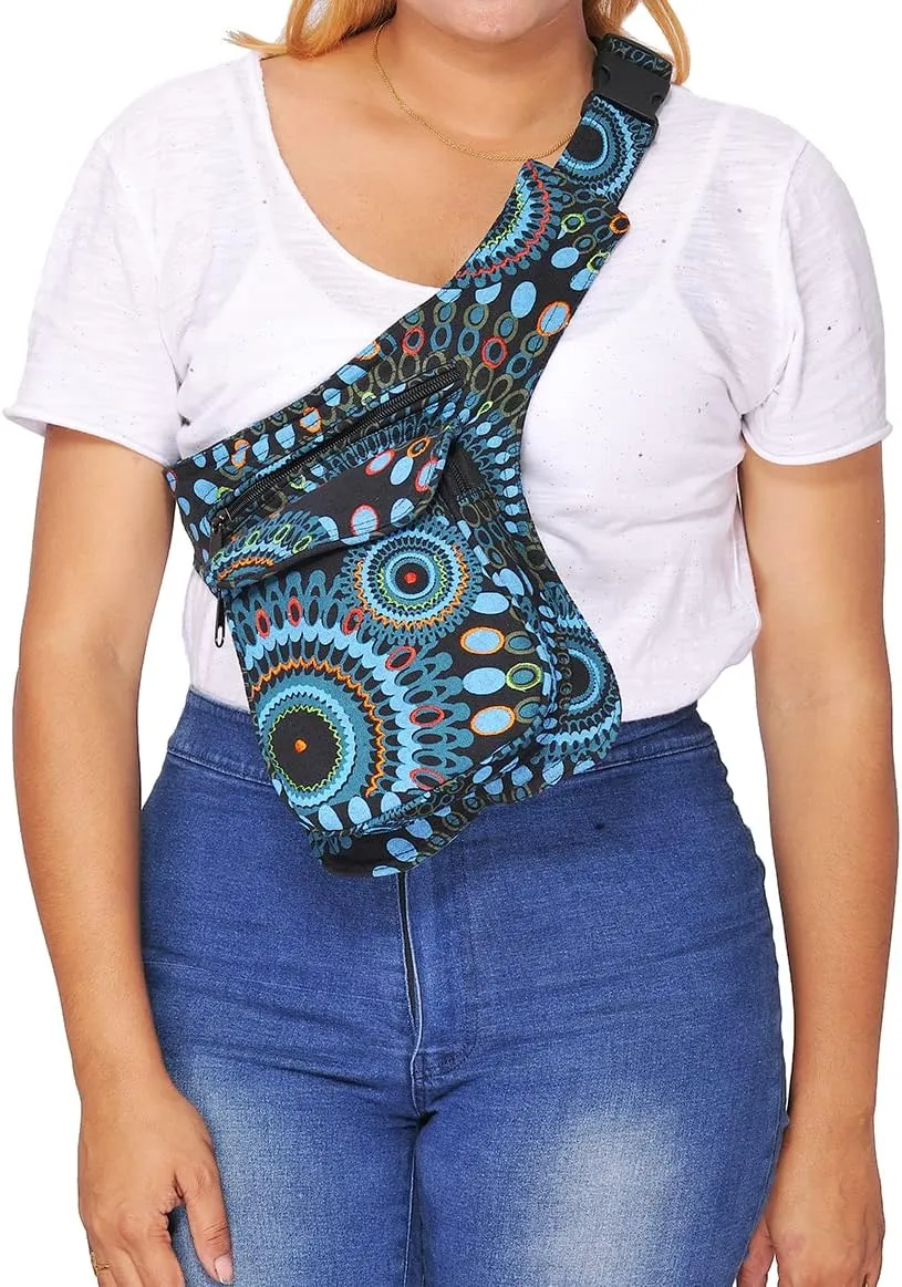 The Collection Royal Handmade Festival Waistpack Boho Hippie Waist Bag Hip Bum Running Belt Fanny Pack Travel Utility Belt (Blk Blu)