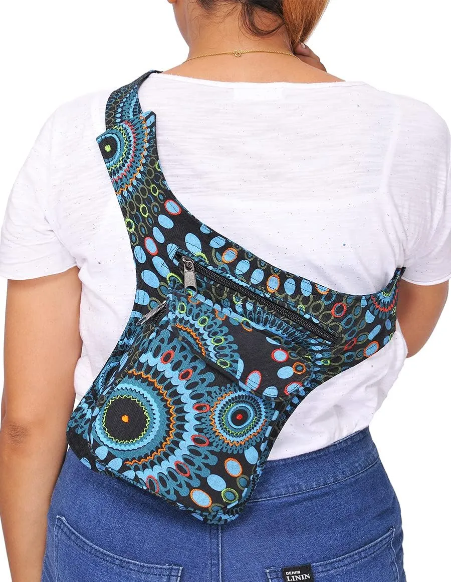 The Collection Royal Handmade Festival Waistpack Boho Hippie Waist Bag Hip Bum Running Belt Fanny Pack Travel Utility Belt (Blk Blu)