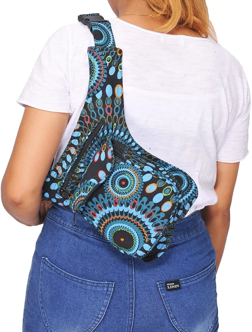 The Collection Royal Handmade Festival Waistpack Boho Hippie Waist Bag Hip Bum Running Belt Fanny Pack Travel Utility Belt (Blk Blu)