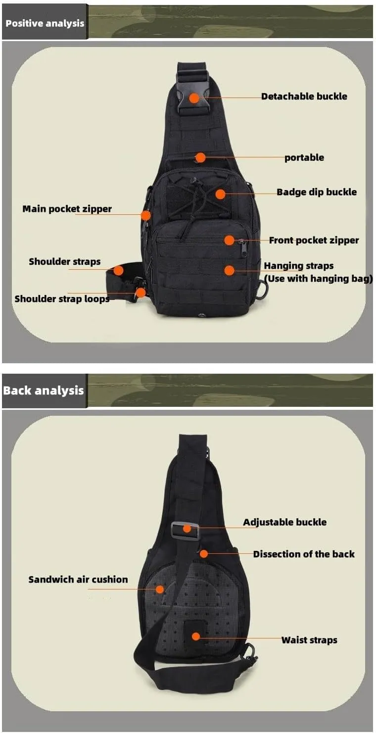 The Latest Men's Crossbody Bag Chest Bag Oxford Bag Shoulder Bag Korean Version Small Backpack Casual Waist Bag (Black CP)