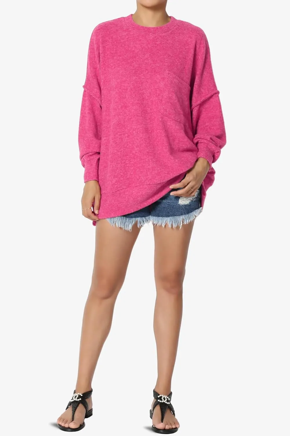 TheMogan Women's Comfy Oversized Loose Fit Long Sleeve Knit Pullover Sweater Cozy Pocket Top