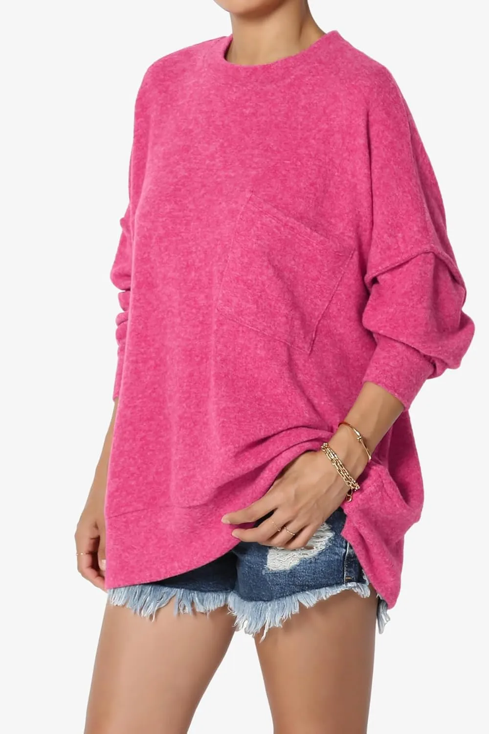 TheMogan Women's Comfy Oversized Loose Fit Long Sleeve Knit Pullover Sweater Cozy Pocket Top