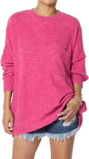 TheMogan Women's Comfy Oversized Loose Fit Long Sleeve Knit Pullover Sweater Cozy Pocket Top