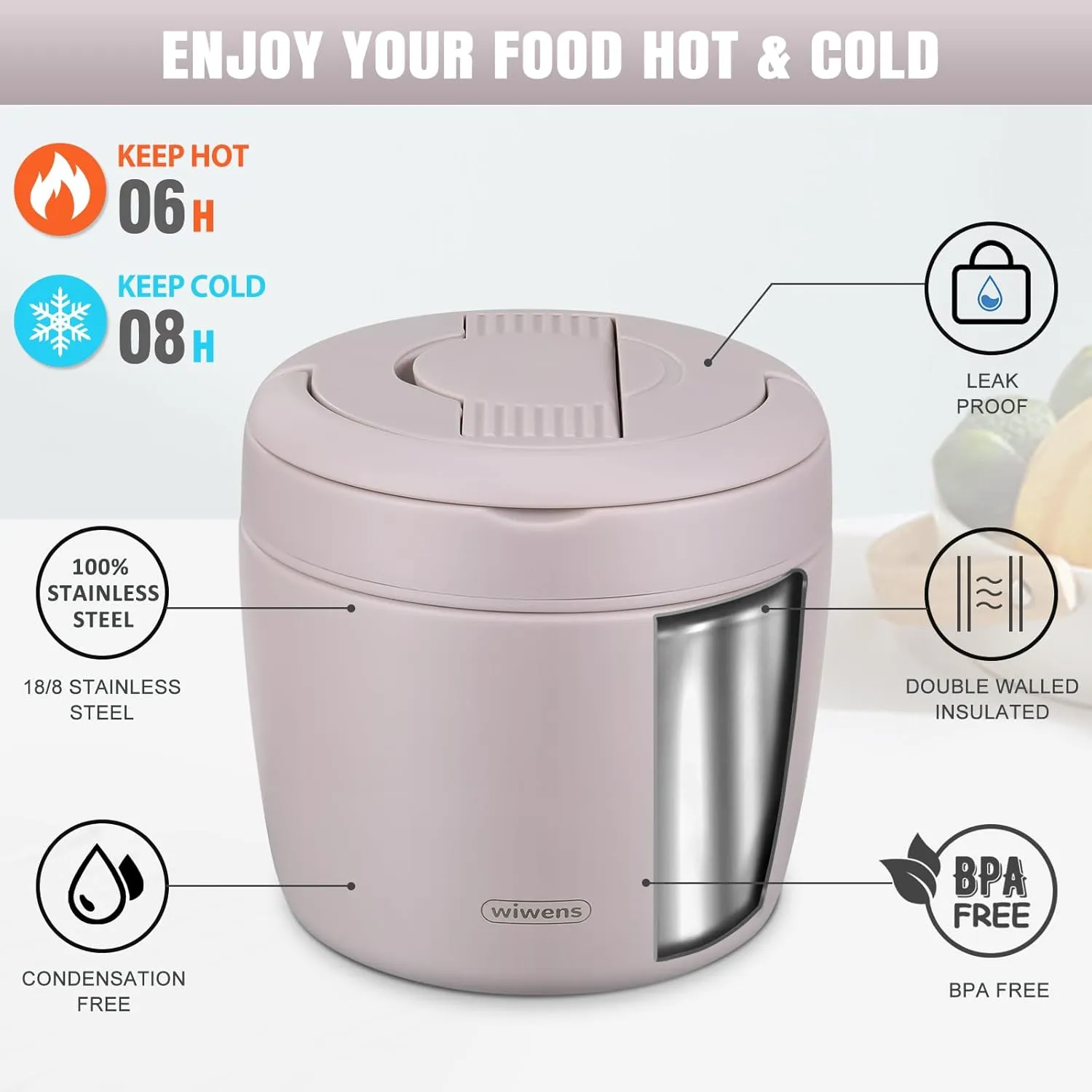 Thermo Food Jar for Hot Food Adults 32OZ Soup Thermo Lunch Containers Wide Mouth Vacuum Insulated Stainless Steel Leakproof Bento Box with Spoon (Purple)