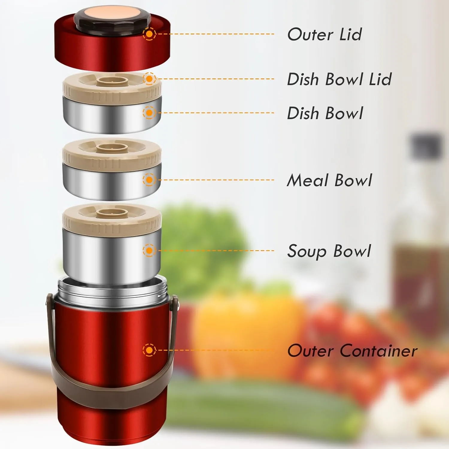Thermos for Hot Food, 3 Layered 67oz Adult Stackable Food Thermos Jar, Insulated Wide Mouth Sealed Soup Container with Lunch Bag Cutlery, Stainless Steel Travel Bento Lunch Box for Office Outdoor Meal