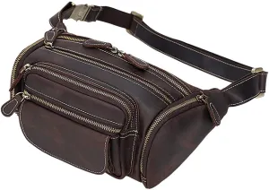 TIDING Genuine Leather Waist Bag for Men Multi-Pockets Fanny Pack Outdoor Travel Office Organizer