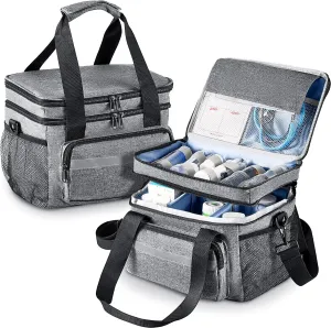 Timgle 1 Pack Double Layers Medicine Storage Bag Pill Bottle Organizer 11.4 x 7.9 x 9.5 in Empty First Aid Kits Bag with Shoulder Strap for Home Emergency Medication Fish Oil Vitamins
