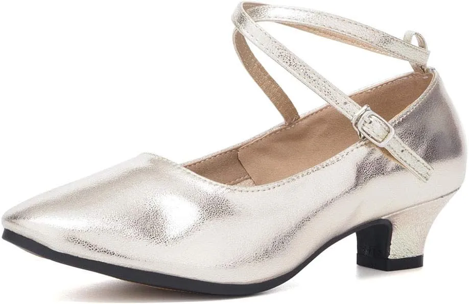 TINRYMX Women Standard Latin Dance Shoes Cross Strap Ballroom Modern Character Tango Salsa Party Dress Pump Shoes with Closed Toe 815