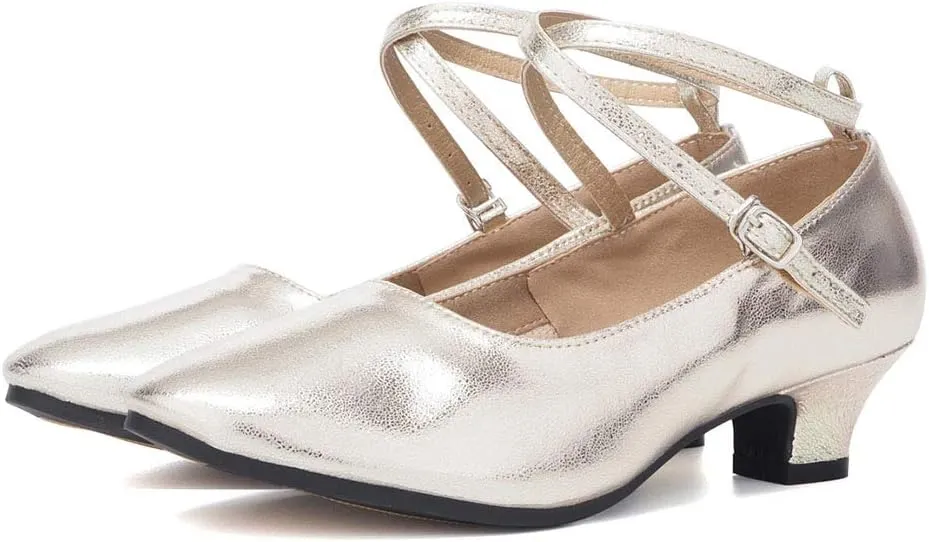 TINRYMX Women Standard Latin Dance Shoes Cross Strap Ballroom Modern Character Tango Salsa Party Dress Pump Shoes with Closed Toe 815