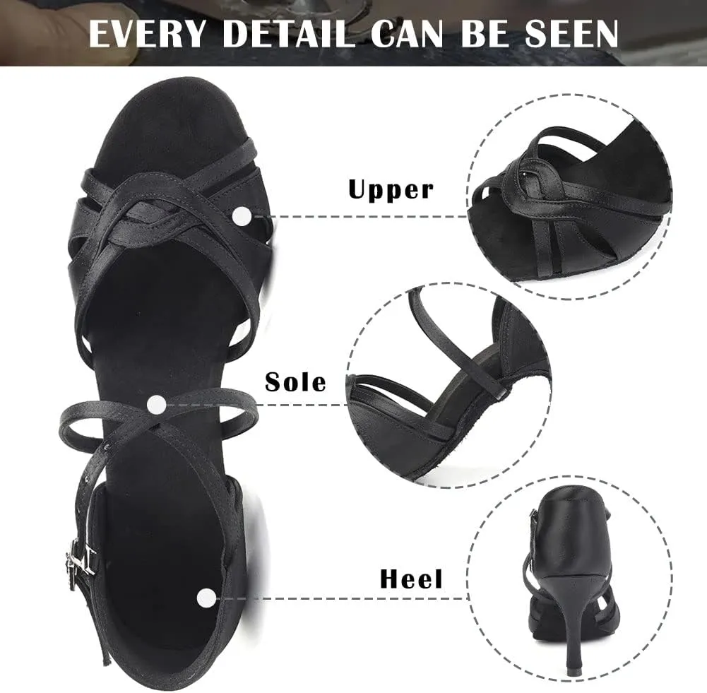 TINRYMX Women's Latin Dance Shoes Ballroom Salsa Cha-cha Professional Practice Performance Dance Sandals,Model-EM3038-DB