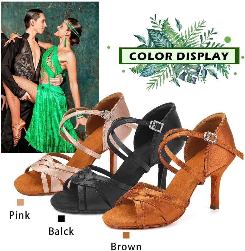 TINRYMX Women's Latin Dance Shoes Ballroom Salsa Cha-cha Professional Practice Performance Dance Sandals,Model-EM3038-DB