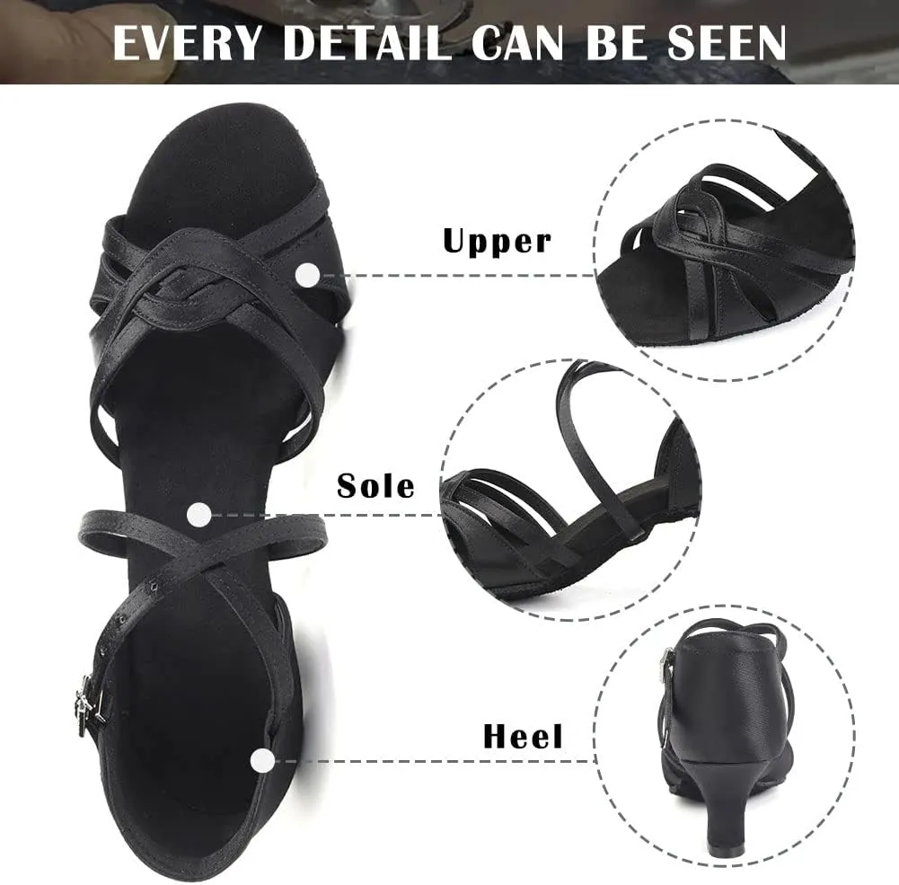 TINRYMX Women's Latin Dance Shoes Ballroom Salsa Cha-cha Professional Practice Performance Dance Sandals,Model-EM3038-DB