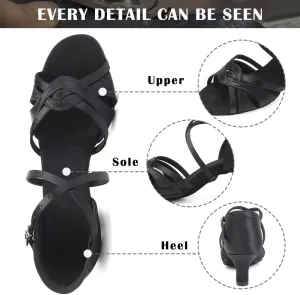 TINRYMX Women's Latin Dance Shoes Ballroom Salsa Cha-cha Professional Practice Performance Dance Sandals,Model-EM3038-DB