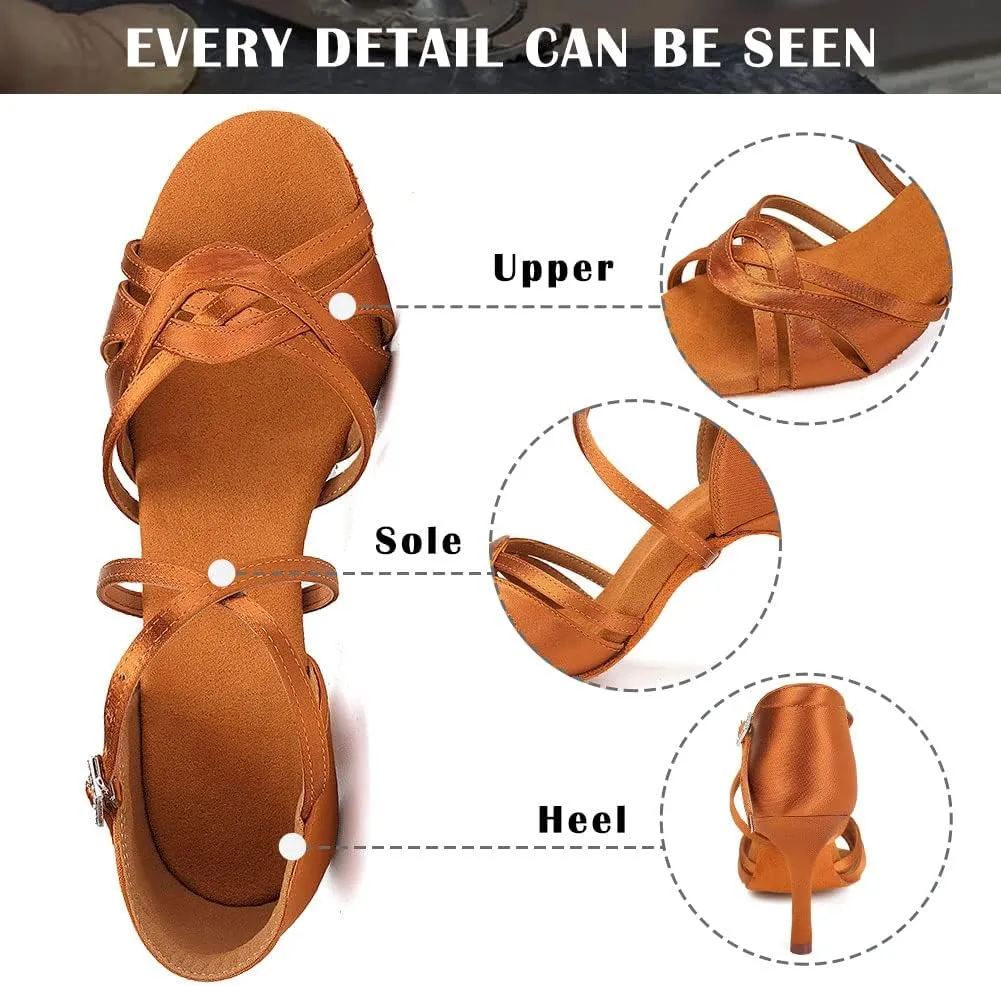 TINRYMX Women's Latin Dance Shoes Ballroom Salsa Cha-cha Professional Practice Performance Dance Sandals,Model-EM3038-DB