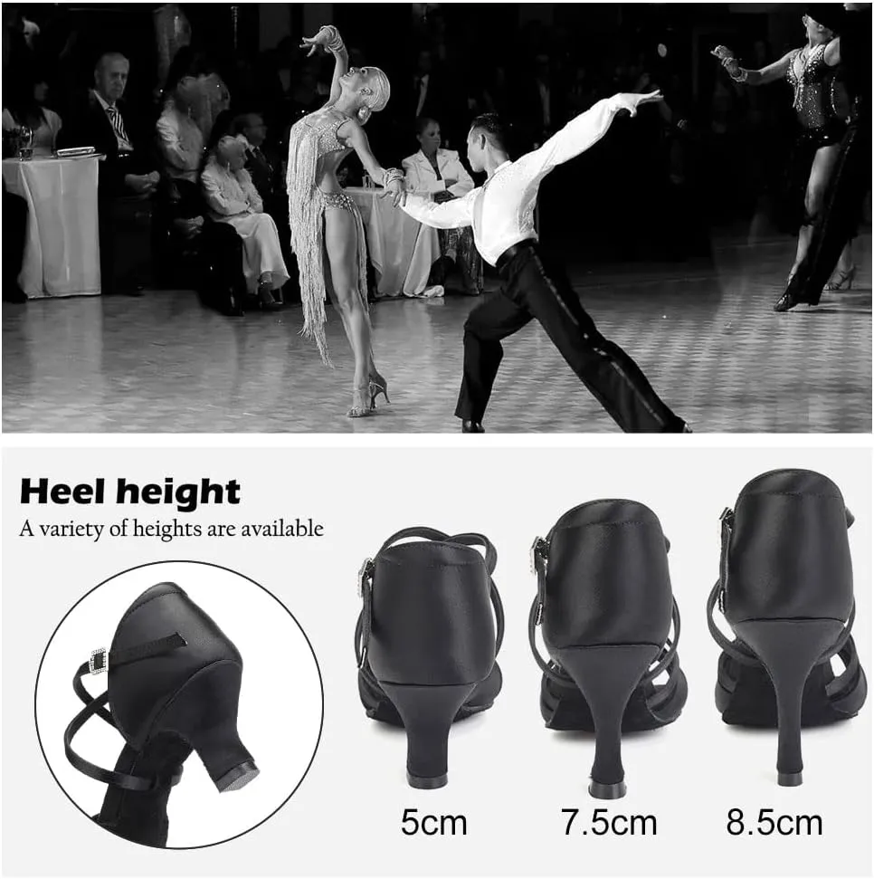 TINRYMX Women's Latin Dance Shoes Ballroom Salsa Cha-cha Professional Practice Performance Dance Sandals,Model-EM3038-DB
