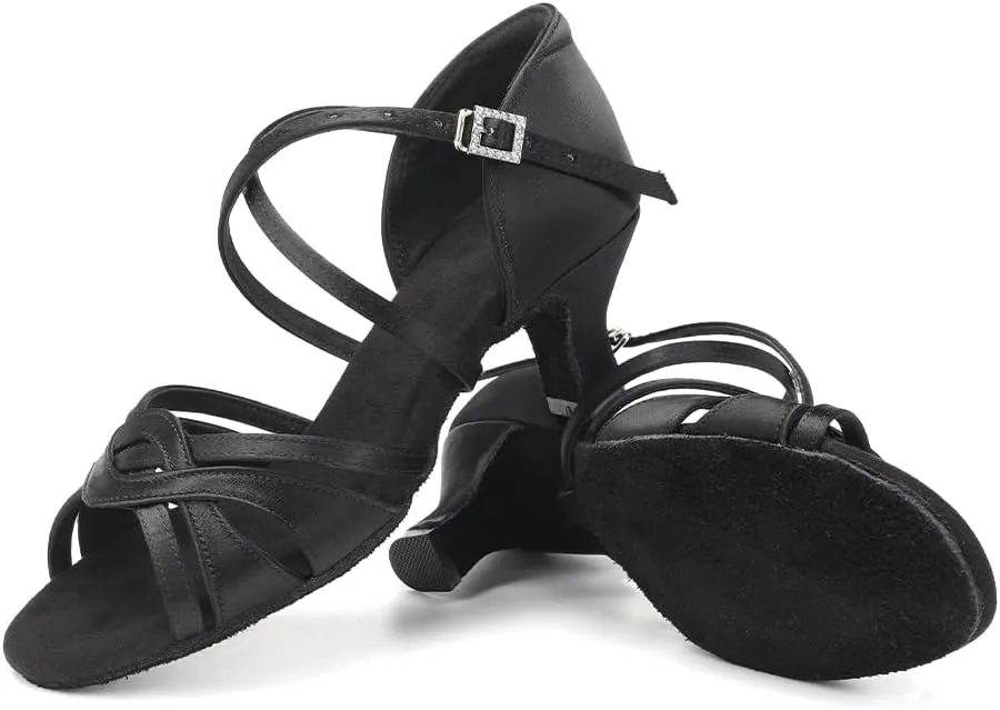 TINRYMX Women's Latin Dance Shoes Ballroom Salsa Cha-cha Professional Practice Performance Dance Sandals,Model-EM3038-DB