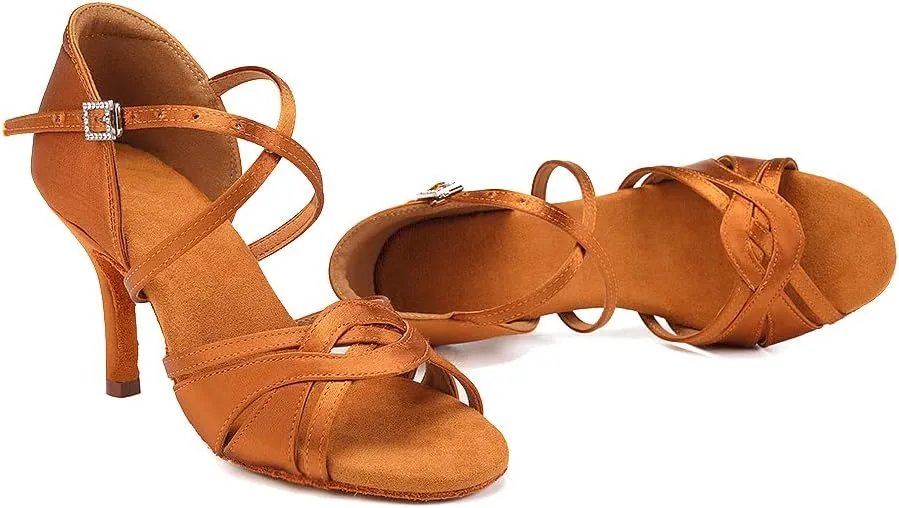 TINRYMX Women's Latin Dance Shoes Ballroom Salsa Cha-cha Professional Practice Performance Dance Sandals,Model-EM3038-DB