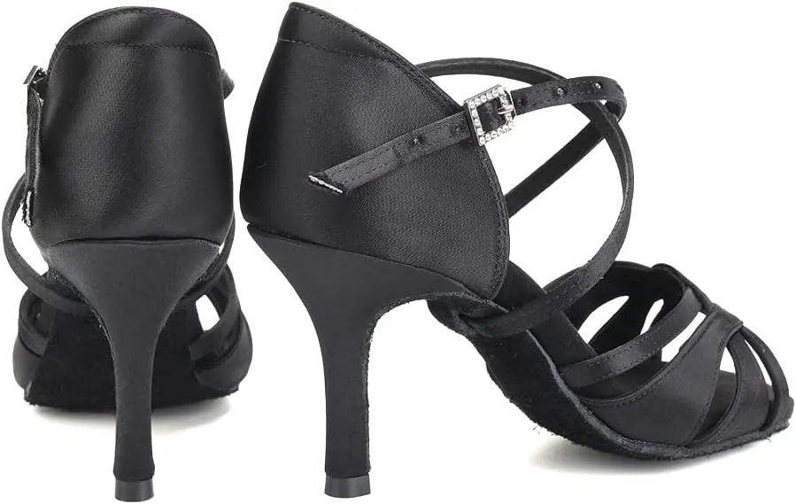 TINRYMX Women's Latin Dance Shoes Ballroom Salsa Cha-cha Professional Practice Performance Dance Sandals,Model-EM3038-DB