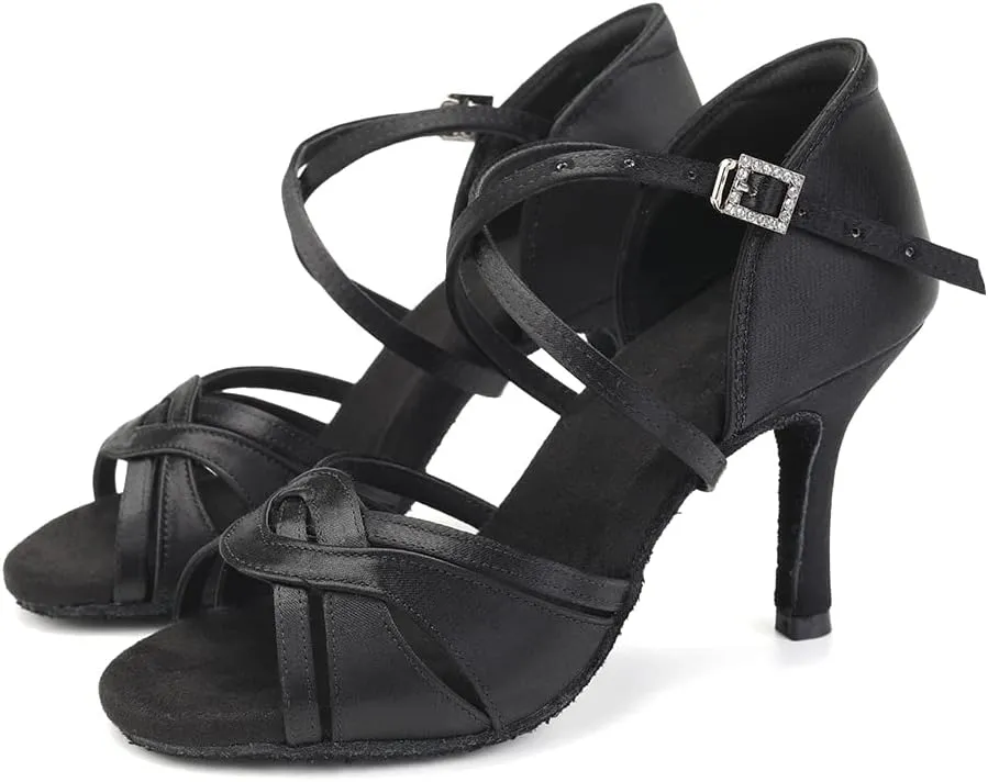 TINRYMX Women's Latin Dance Shoes Ballroom Salsa Cha-cha Professional Practice Performance Dance Sandals,Model-EM3038-DB