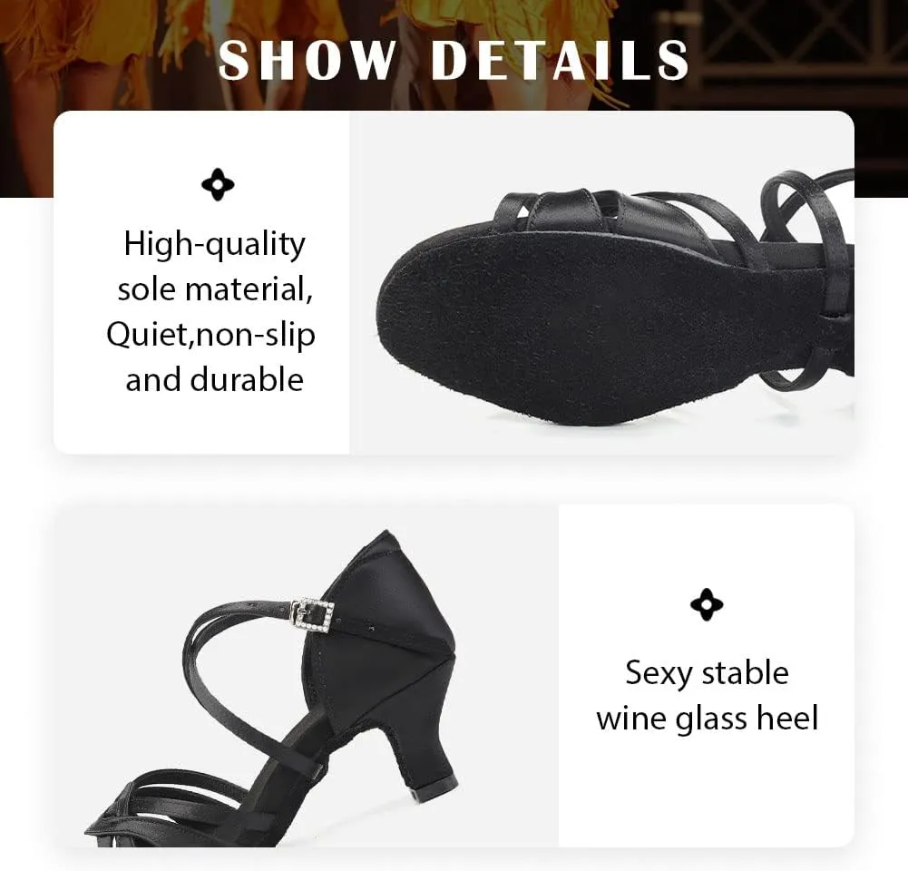 TINRYMX Women's Latin Dance Shoes Ballroom Salsa Cha-cha Professional Practice Performance Dance Sandals,Model-EM3038-DB